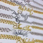 VihsowCo ожерелье с именем на заказ, персонализированное Золотое колье из нержавеющей стали, большое кулон-табличка с именем циркониевое ожерелье для подарка на день рождения