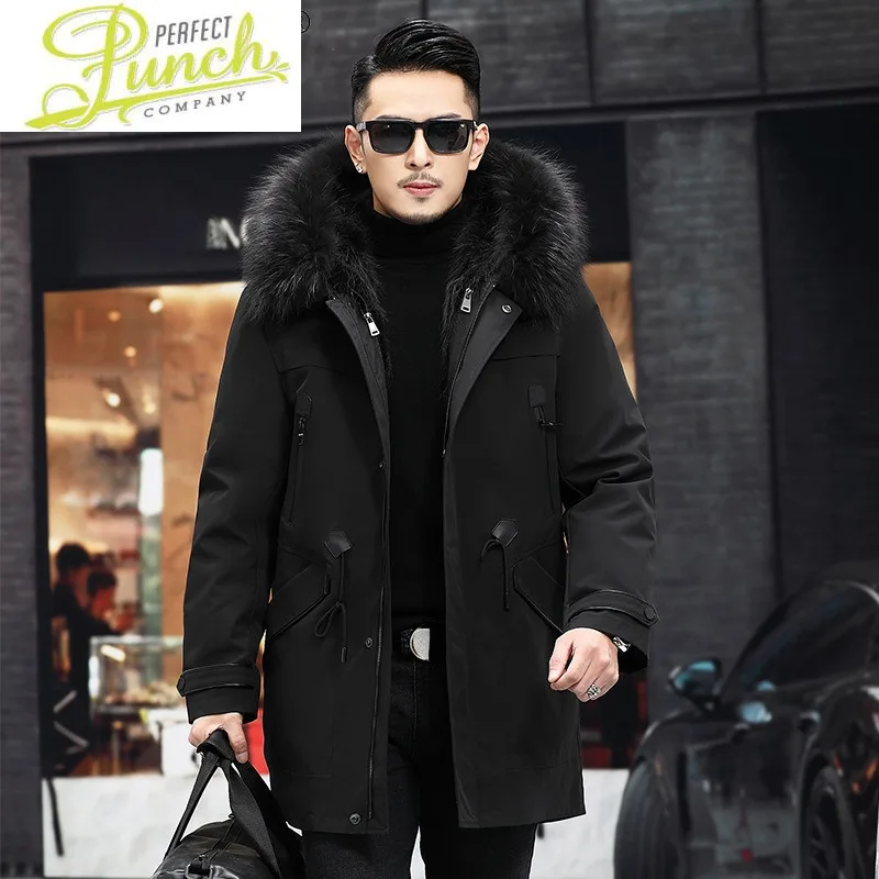 

Real Warm Fur Parkas Men Natural Raccoon Fur Collar Liner Coat Korean Slim Thick Coats Winter Jackets Clothes WPY4109