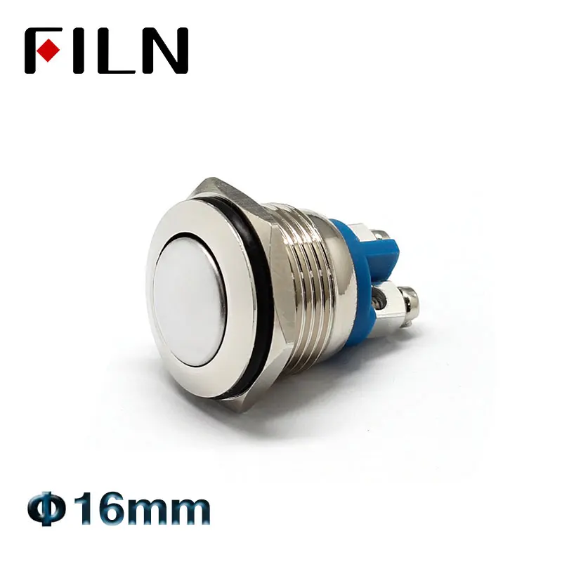16mm Flat head 16 мм 19 мм латунные Никель посеребреная фурнитура купольная привод металлическая кнопка переключатель 1NO мгновенный 2 сережки-гвоздики 3A250VAC - Цвет: 16mm Flat head