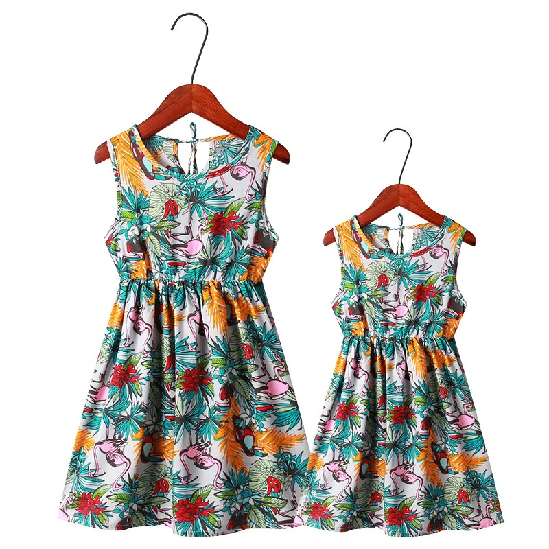 

Summer Mother Daughter Beach Dresses Bohemian Seaside Vacation Floral Vest Dress Girls Mother and Me Family Matching Outfits