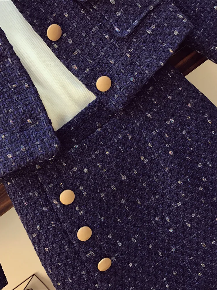 Женский твидовый короткий пиджак + облегающая шерстяная юбка в стиле ретро