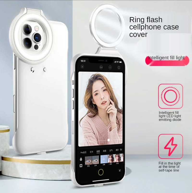 

For IPhone 12 Ring Light Case With Flash Led Fill Light For Shot Fashion Case For IPhone 12 Pro Ringlight Beauty Selfie Cover