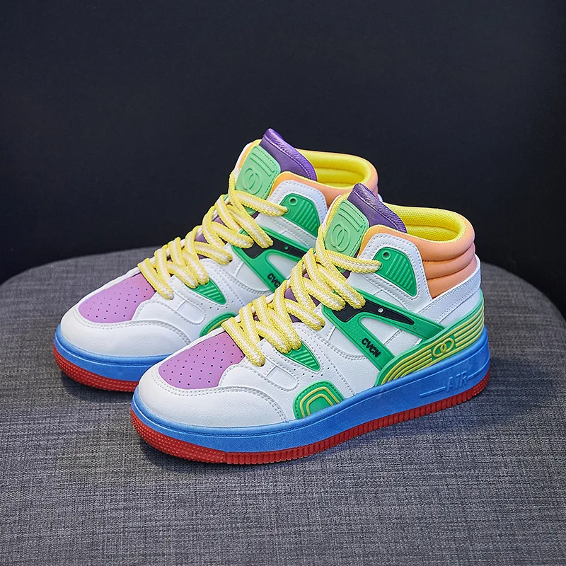 

Spring White Platform Sneakers Women Shoes Korean White High Top Sneakers Leather Casual Sneakers Vulcanize Shoes Ladies 2021