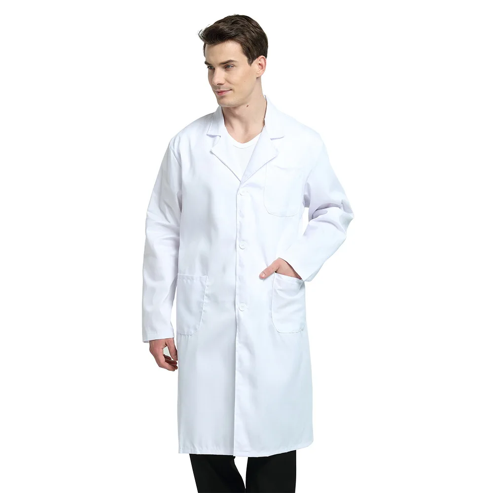 

Medical Lab Coat White Unisex Lab Jacket Scientist Doctor Safety Uniform With 3Pockets For Men Health Service Scrubs Coats