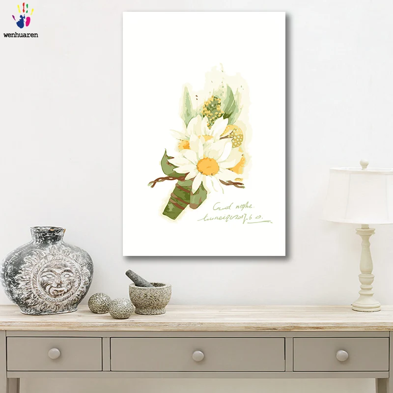 DIY картинки для раскраски по номерам с цветами белая ромашка в ретро стиле