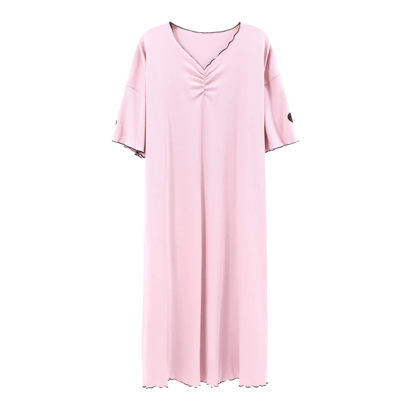 

V-Neck Sexy Night Shirts Cotton Sleepwear Plus Size Nursing Pregnant Nightgown Night Dress Summer Korean Pink Women's Nightgown