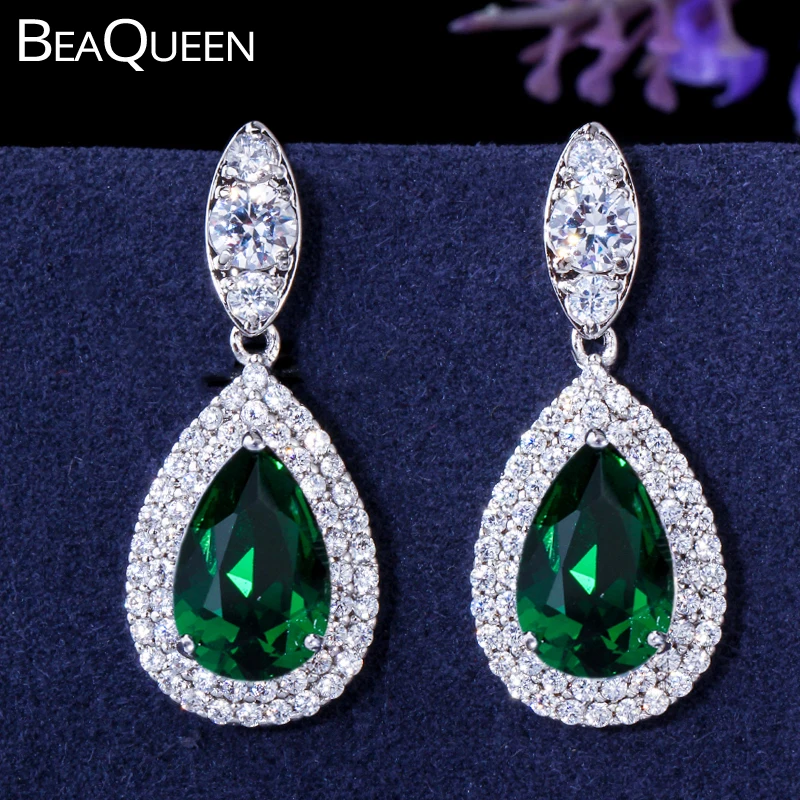 BeaQueen классические большие капли воды зеленый кубический циркон Кристалл женские
