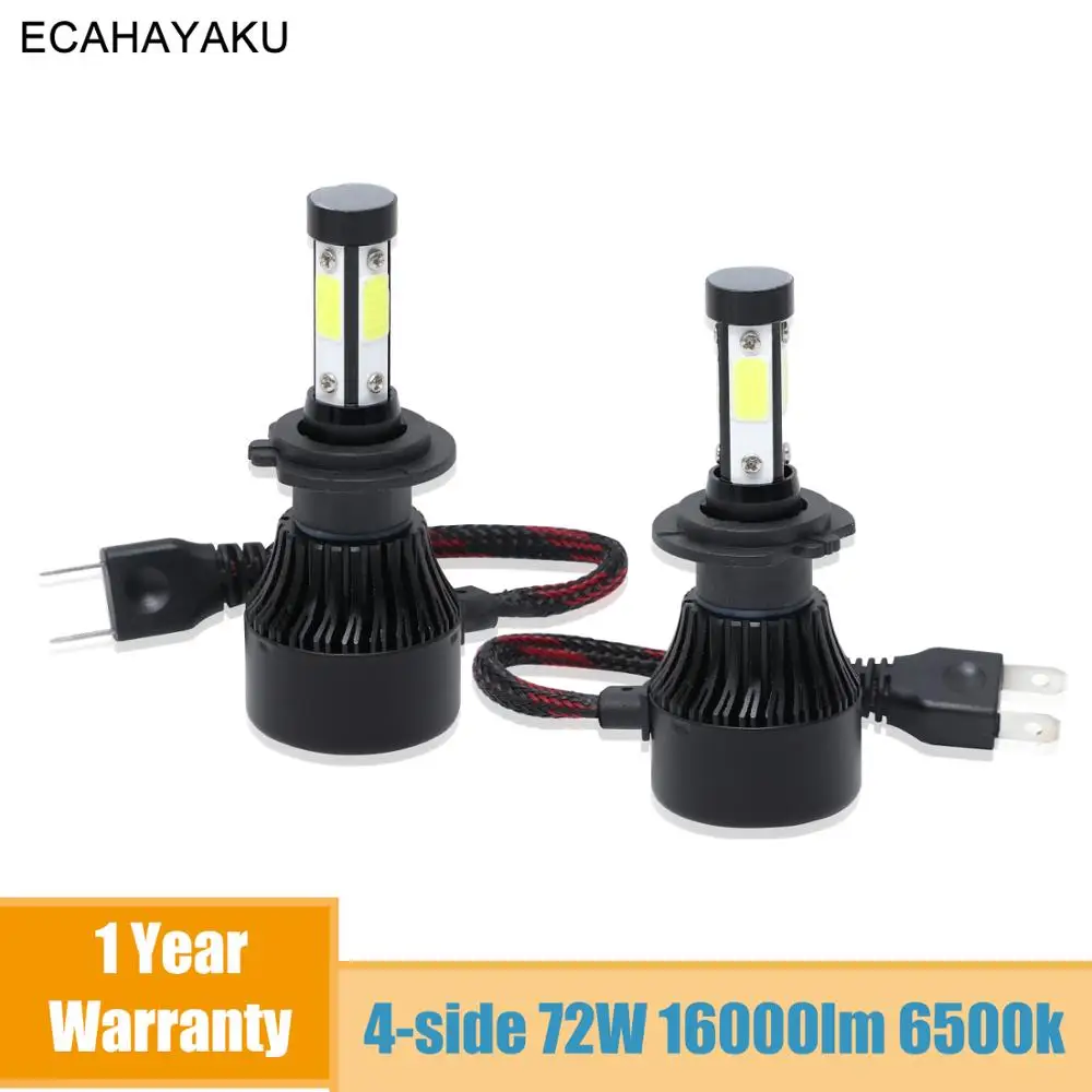 2Pcs 4-Side Car led Headlight Bulbs Conversion Kit 72W 16000lm H7 H11 H4 9005 9006 6500K COB Car Styling replaced LED Fog Lights