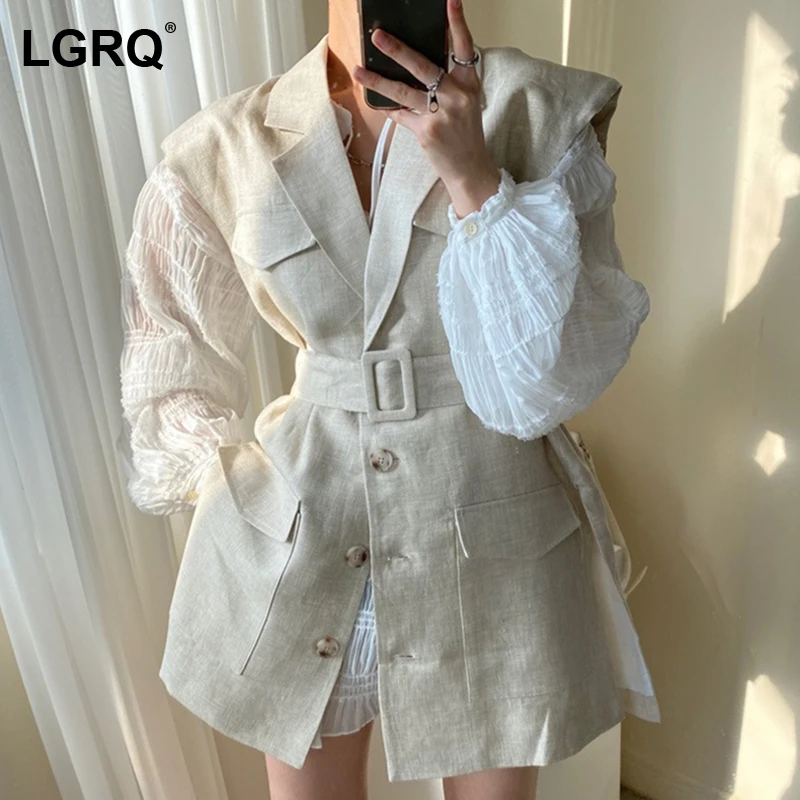 

Женское платье-футляр с поясом [LGRQ], черное кружевное платье-жилет с отложным воротником и длинными рукавами-фонариками, новинка весны-осени...