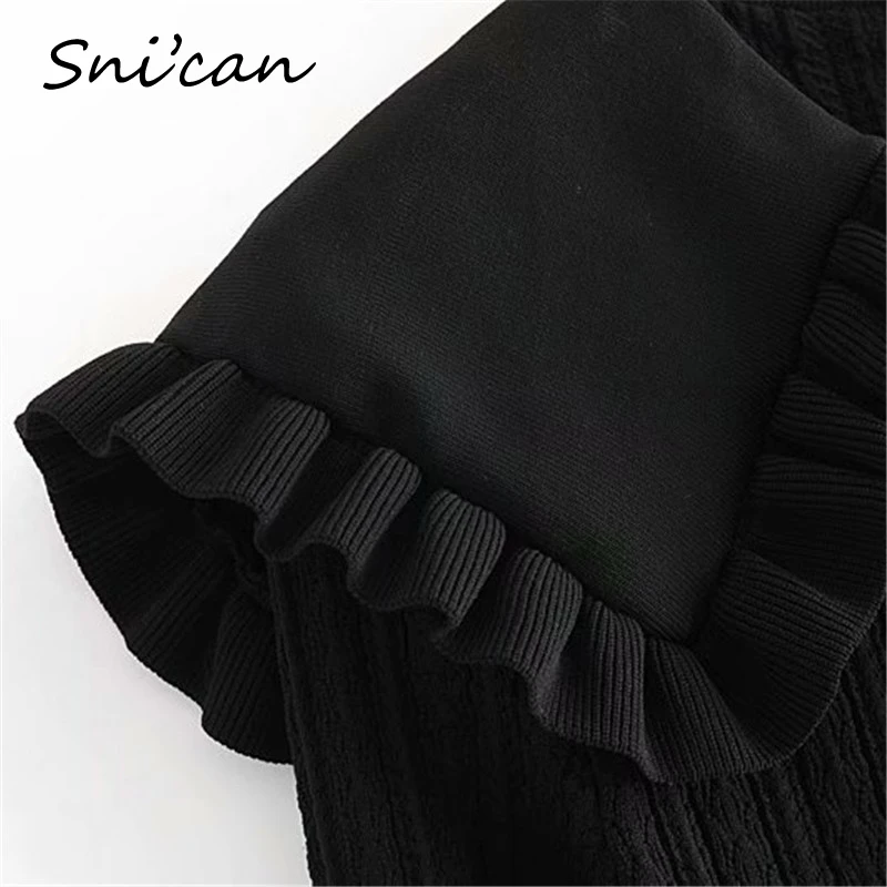 

Snican Spring Black Turn Down Collar Ruffle Sweater Elegant Office Ladies Cropped Cardigan Za 2021 Women Vetement Femme Haut Top