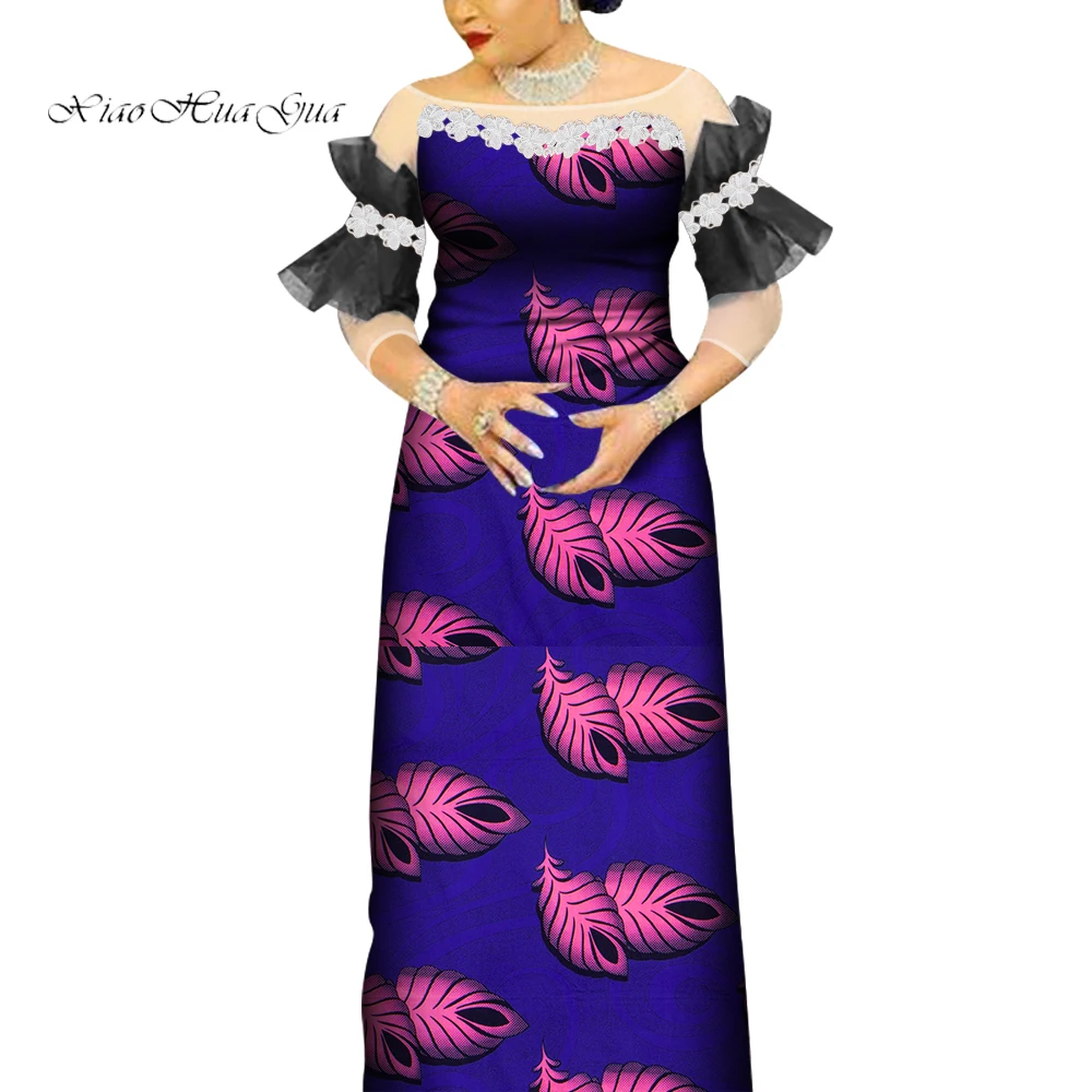 Женское платье с вырезом лодочкой Африканское вощеное кружевным рукавом Дашики