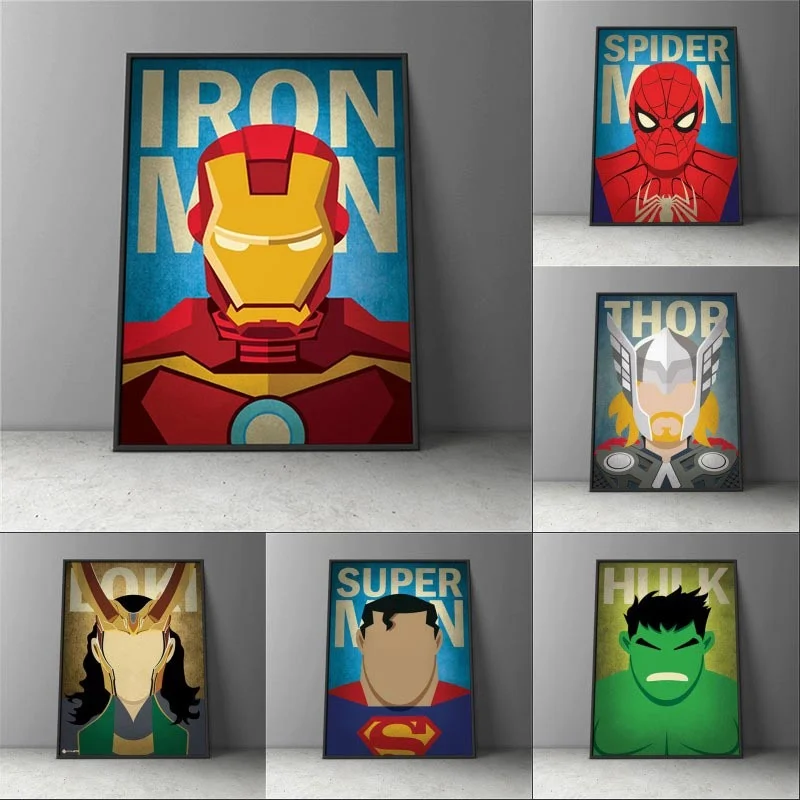 

Marvel Vintage Superheroes Poster Captain America Iron Man Thor Hulk Canvas Wall Art Character Poster Set Decorations for Home