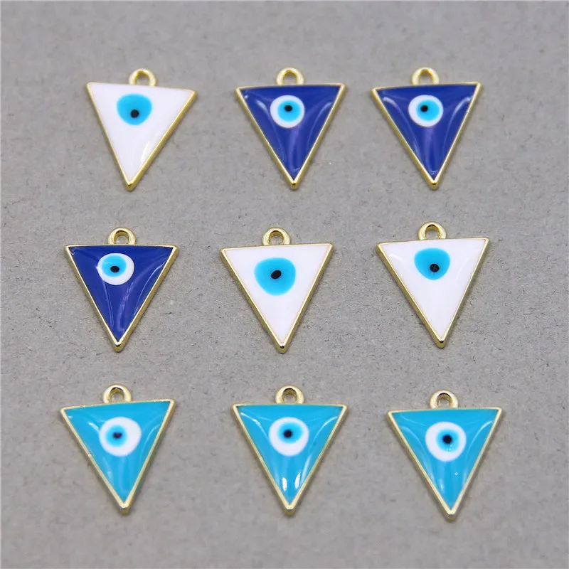 6 шт./Лот 18*16 мм оптовая продажа золотой синий сглаза треугольник эмаль шарм