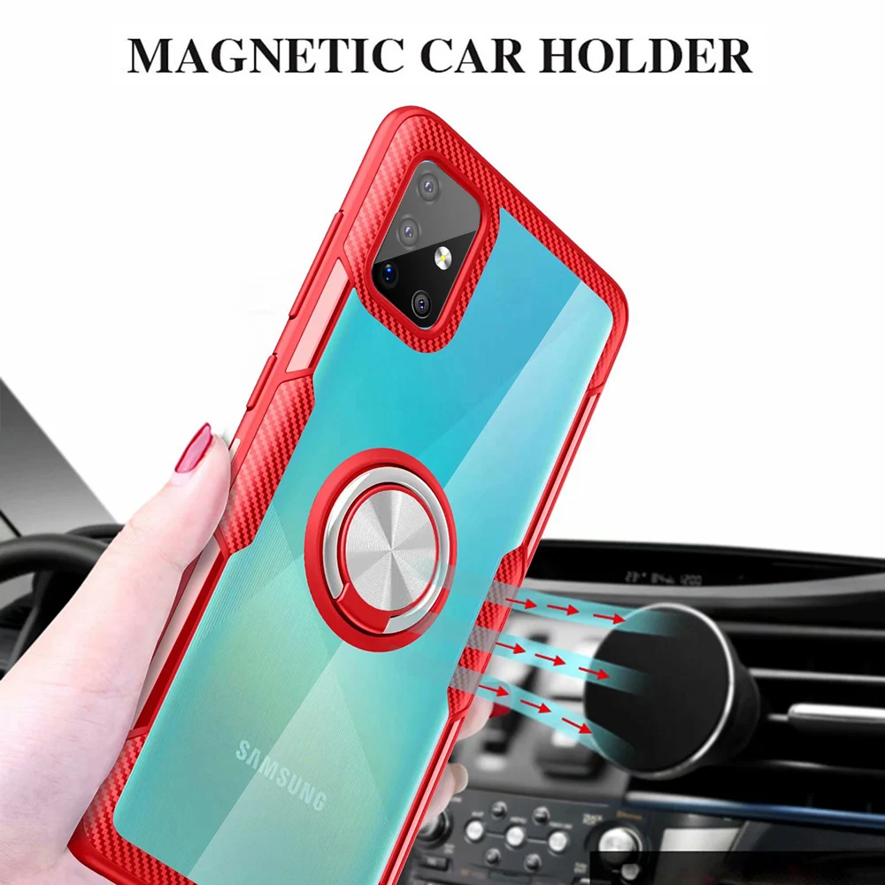 KEYSION Transparent Ring Case For Samsung A51 A71 A70 A50 A30 A01 Shockproof Phone Cover for Galaxy S20 Ultra S10+ Note 10 Lite