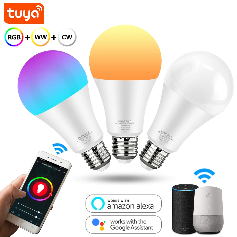 Умная Светодиодная лампа Tuya E27 с Wi Fi RGB 12 Вт 15 регулируемой яркостью волшебное