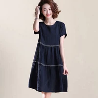 m 4xl new loose dress women summer 2021 casual literary style o neck short sleeve patchwork striped a line dress