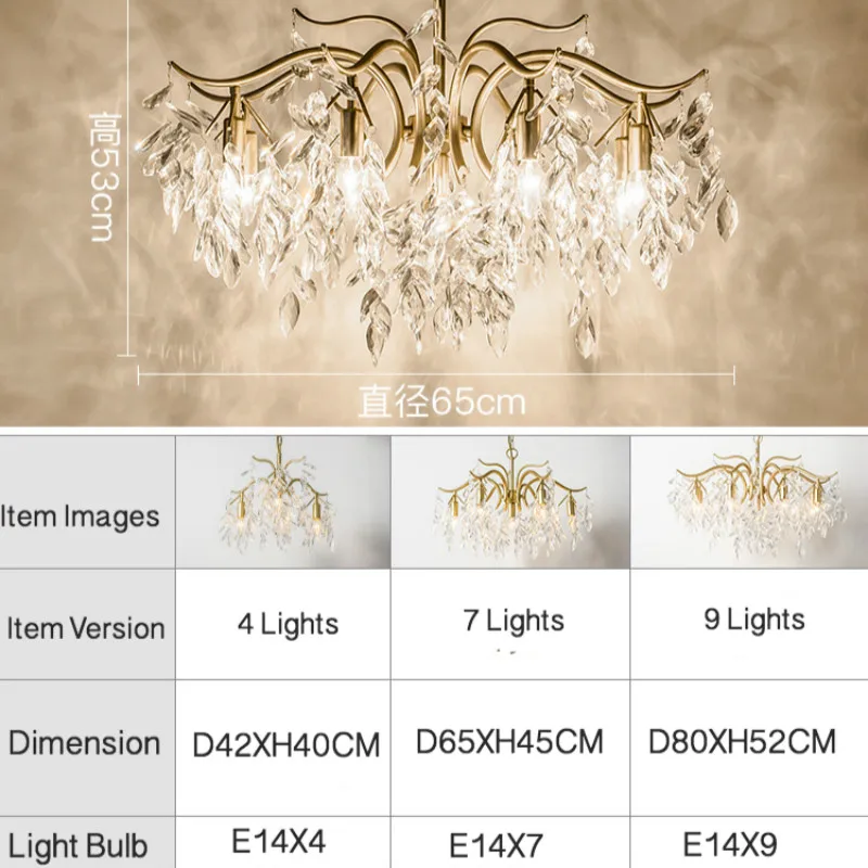 

Modern American Classic Crystal chandelier lights for Living Room/bedroom gold suspended led chandelier kitchen lighting fixture