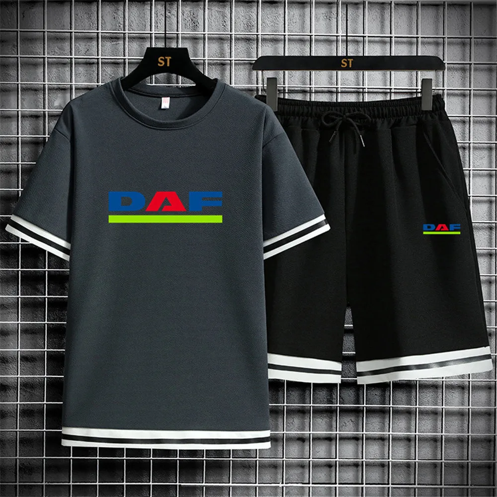 

DAF 2021 Summer Men's T-shirt Set 2-piece Unisex Sportswear Set Basketball Sports Fitness Printed Short Sleeve Shorts Set