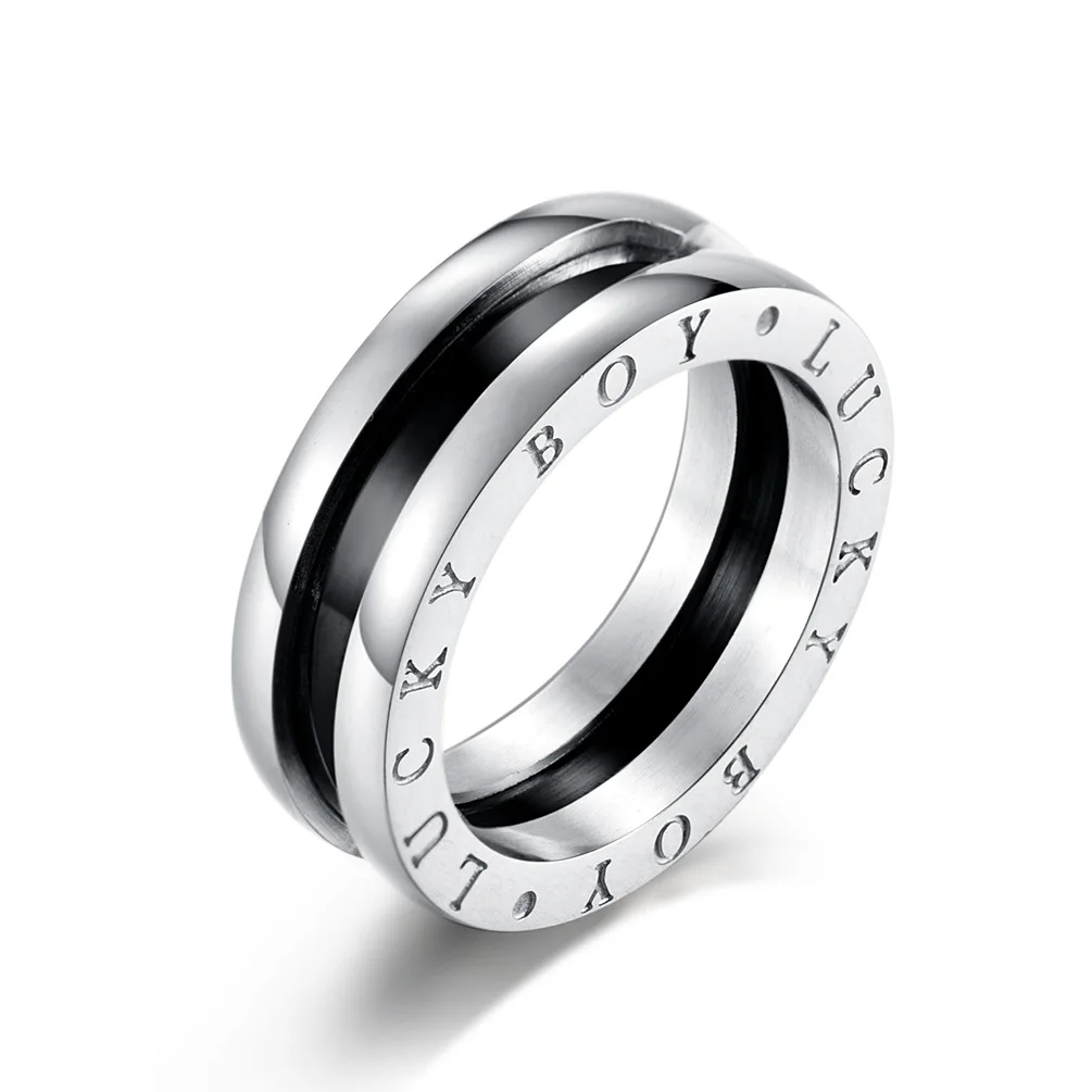 

Cool Titanium Steel Imitation Ceramic Ring Fashionable Man Pendant Ring Necklace Two-in-one Jewelry