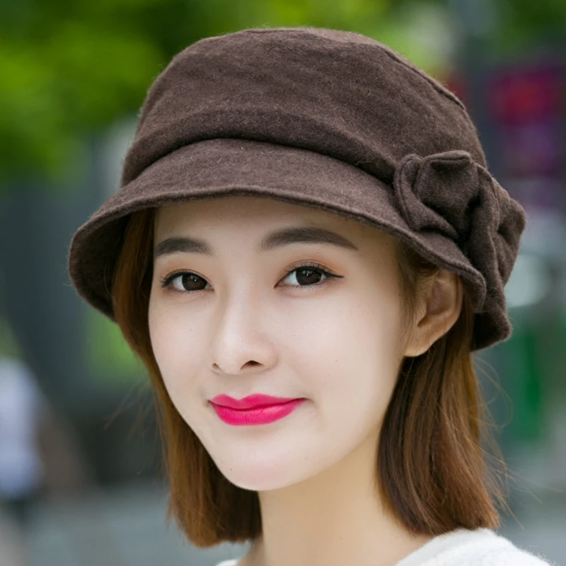 H7712 Women Fisherman Hat Lady Fall Winter Warm Shopping Bucket Cap Korean Elegant British Retro Solid Color Fashion Basin Hats