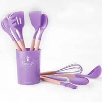 purple silicone cooking utensils kitchen utensil set non stick spatula wooden handle with storage box kitchen tools kitchenware