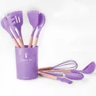 Фиолетовая силиконовая кухонная утварь набор кухонной утвари антипригарная Лопатка деревянная ручка с ящиком для хранения кухонные инструменты Кухонная утварь