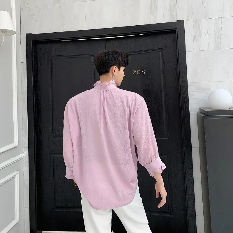 Рубашка шифоновая полупрозрачная с воротником стойкой для мужчин и женщин