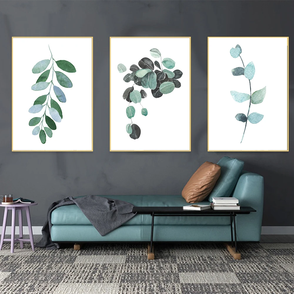 

Watercolor Eucalyptus Leaves Wall Art Canvas Painting Picture Green Plant Nordic Posters and Prints For Living Room Home Decor