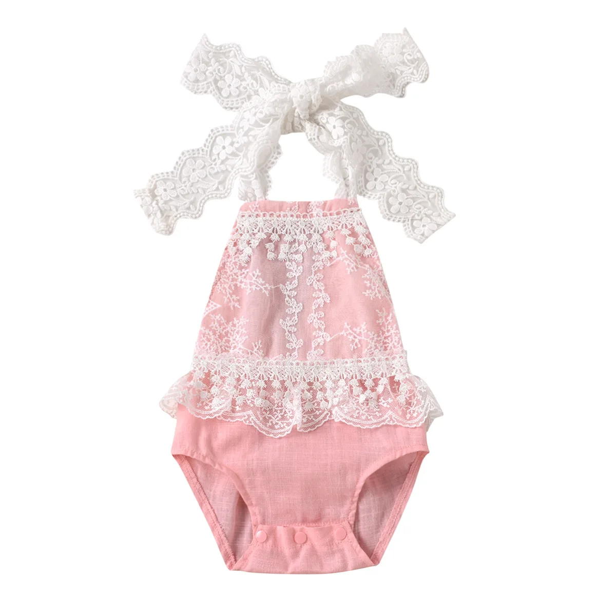 

Kids Baby Girls Summer Off Shoulder Patchwork Lace Cotton Outwear Tops Jumpsuits Toddler Infant Bodysuits 0-24M