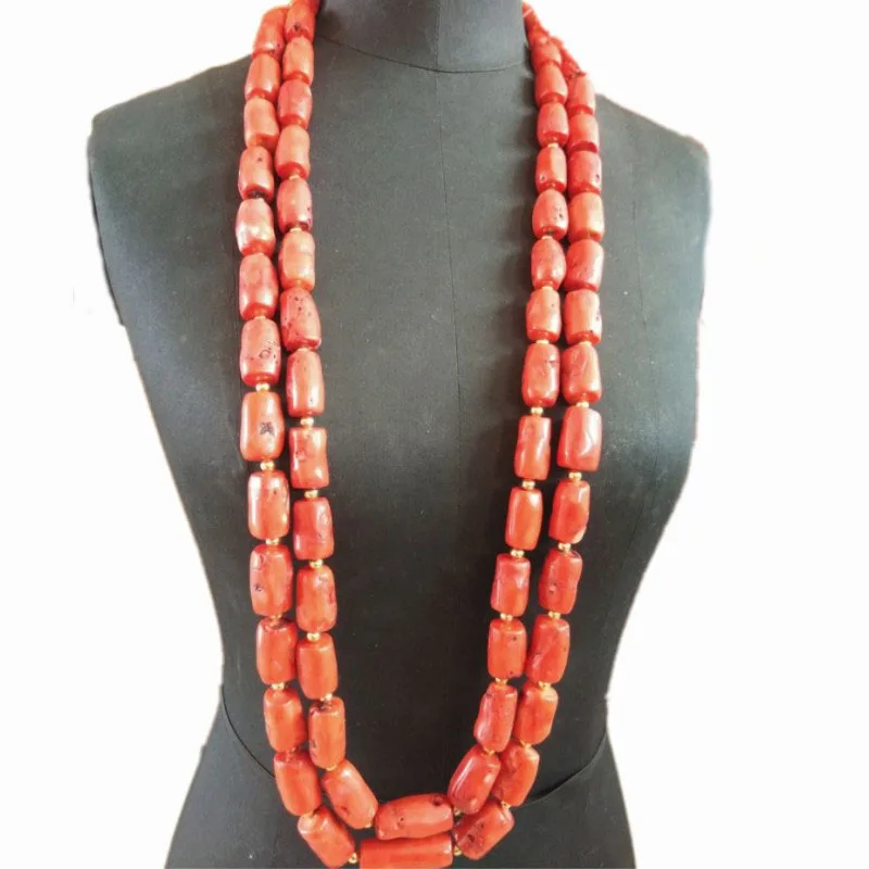 4UJewelry 13-14 мм нигерийское мужское коралловое ожерелье длинный дизайн 2 слоя