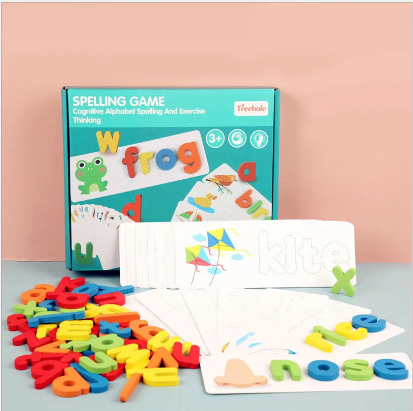 

See and Spell Learning Toy Spelling Puzzle Sight Words Matching Game Montessori Preschool Educational Wood Blocks Toys for Kids