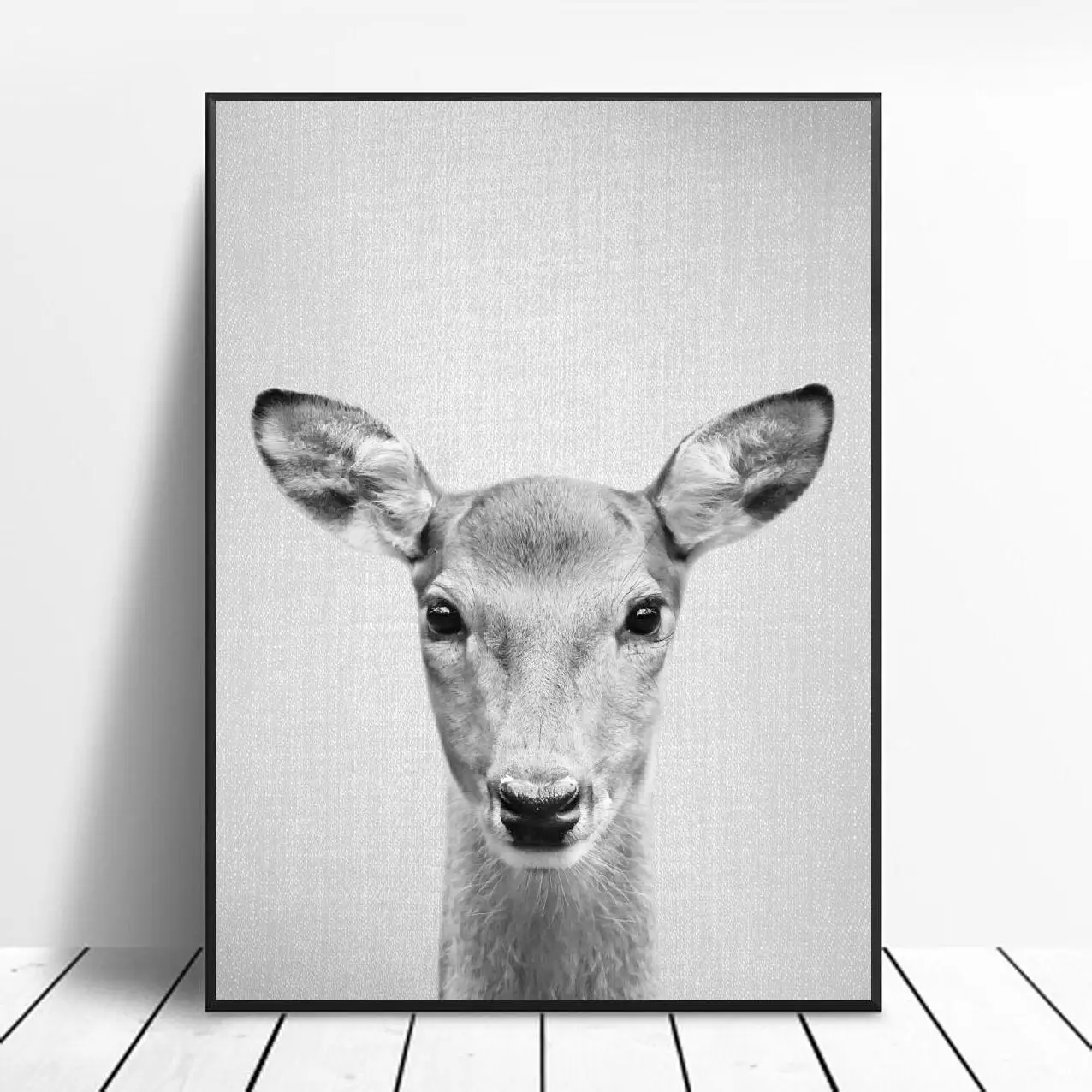 Черно-белый Doe Холст Картина художественный Принт плакат картина стена