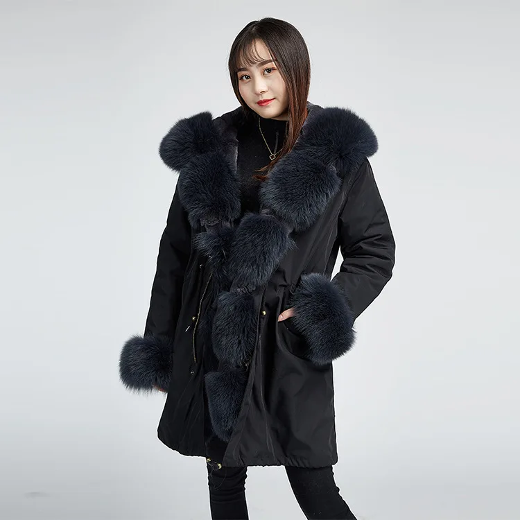 2019 Yiwu Новое поступление воротник из лисьего меха Подкладка кроличьего Рекс парка
