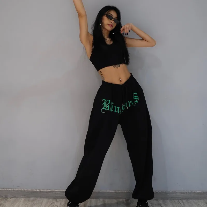 

Hip Hop Sweatpants Women Hippie Black Sports Pants Loose Track Pants Female Streetwear Joggers Oversize Trousers HH133