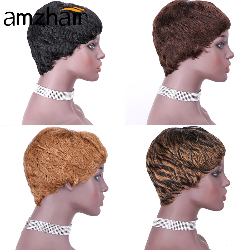 AMZ короткие прямые человеческие волосы бразильские афроволосы 150% плотность