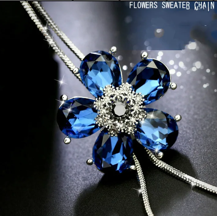 LWMMD элегантная синяя подвеска в форме кристального цветка Винтаж горный хрусталь