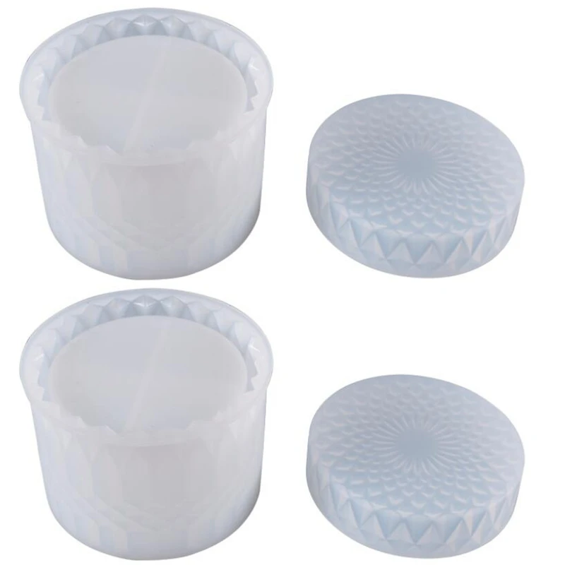 

2Pcs DIY Crystal Epoxy Resin Mold Set Table Jewelry Flat Bottom Crystal Storage Jar Silicone Mold, Tea Storage Box Mold