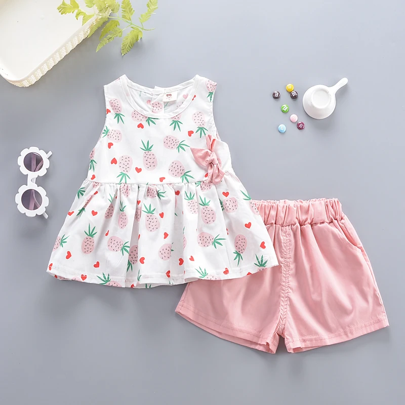 Комплекты одежды для девочек BibiCola новые летние топы с мультяшным принтом и шорты