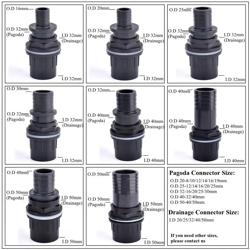 

1~5Pcs O.D 32/40/50-16/20/25/30/40/50mm UPVC Pipe Fish Tank Joint Set Pagoda Drainage Connector Garden Irrigation Hose Adapter