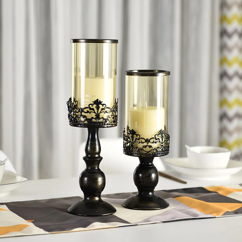 

Home decoration iron glass candle candlestick wedding hotel atmosphere romantic furniture gifts