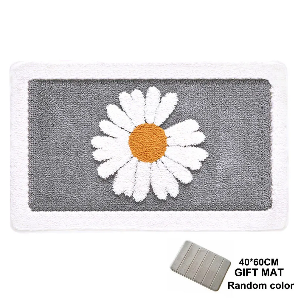 

45*65cm Mat Bathroom Non-Slip Rug Daisy Floral Kitchen Absorbent Microfiber Mat Anti-fall Door Mat for Floor Toilet Household