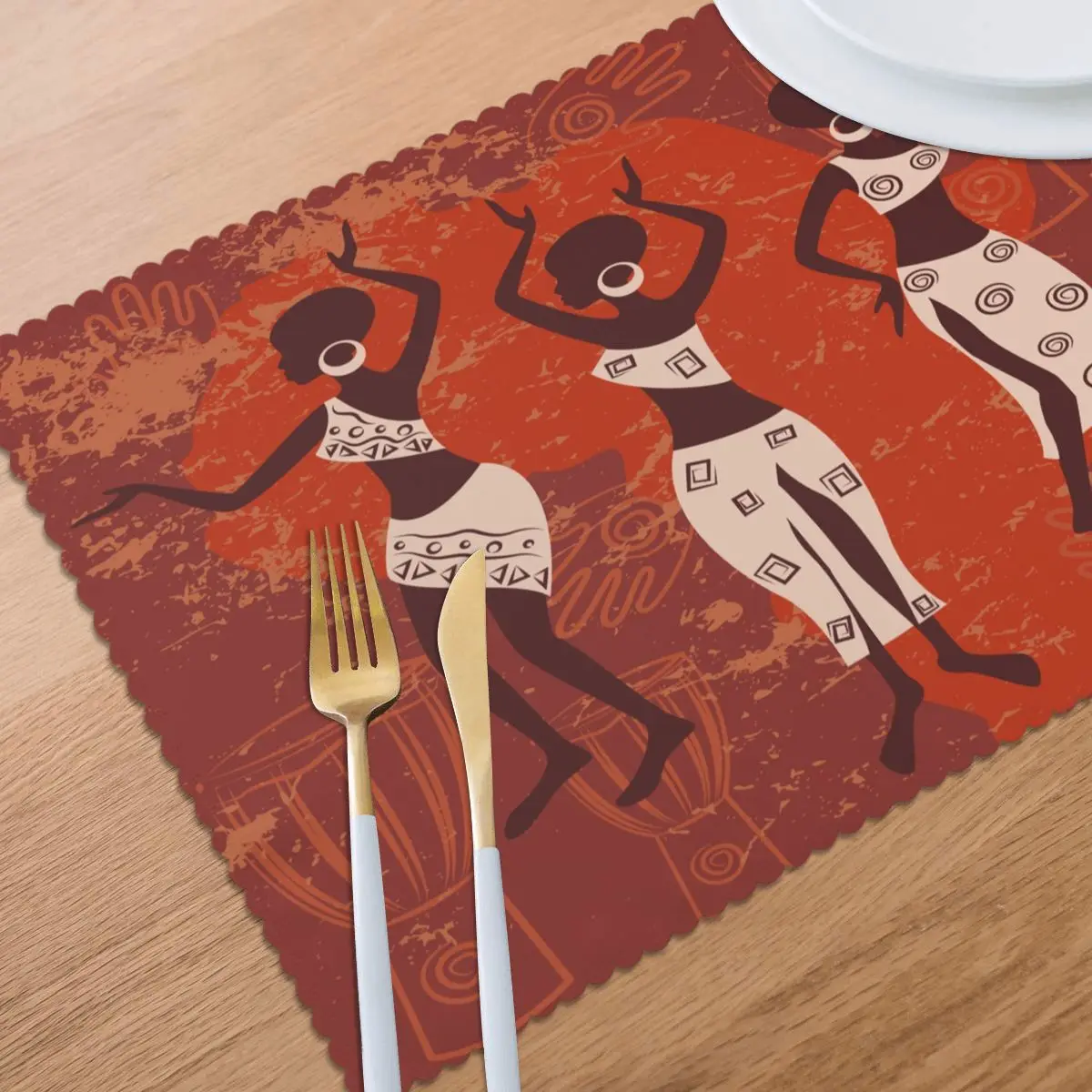 

Placemat for dining table African Art Background Heat-resistant Kitchen Dining 6 PCS Accessories