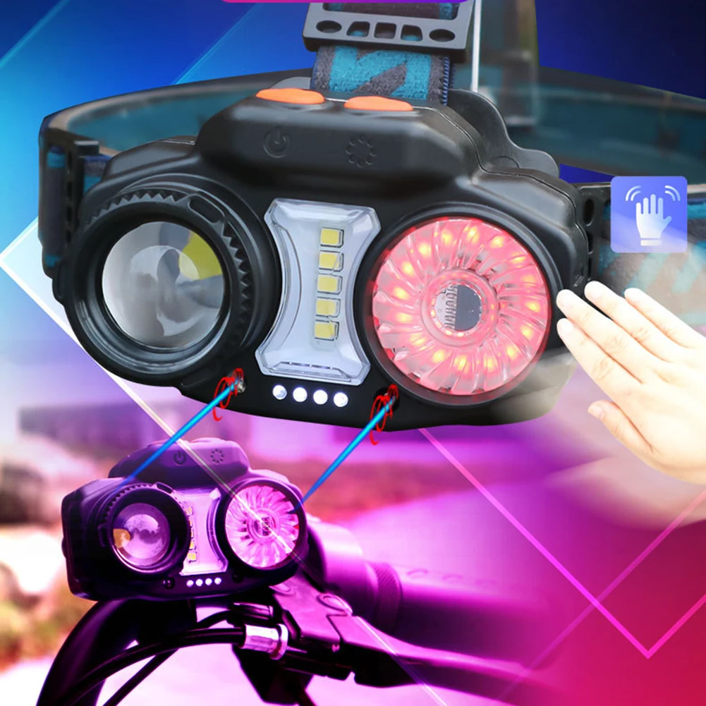 

Waterproof Strong Headlight with Hook Smart Waving Sensor USB Rechargeable Dual-Use Bike Light Flashlight Night Fishing Headlamp