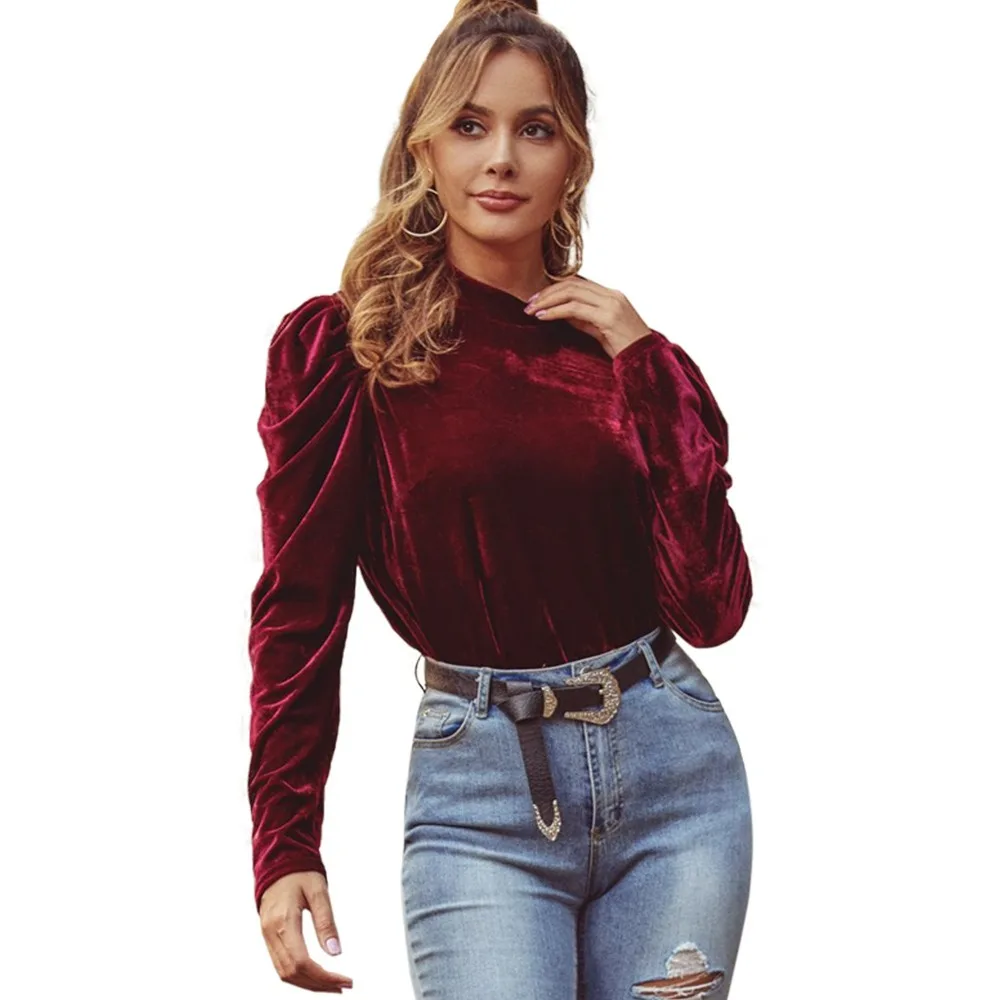 Роскошная женская блузка повседневная однотонная водолазка с длинными рукавами