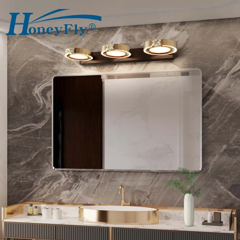 HoneyFly Luxury LED Wall Lamp Diamond Bathroom Aluminum Mirror Light 15W 30W 45W AC220V Acrylic LED Light Makeup Lighting