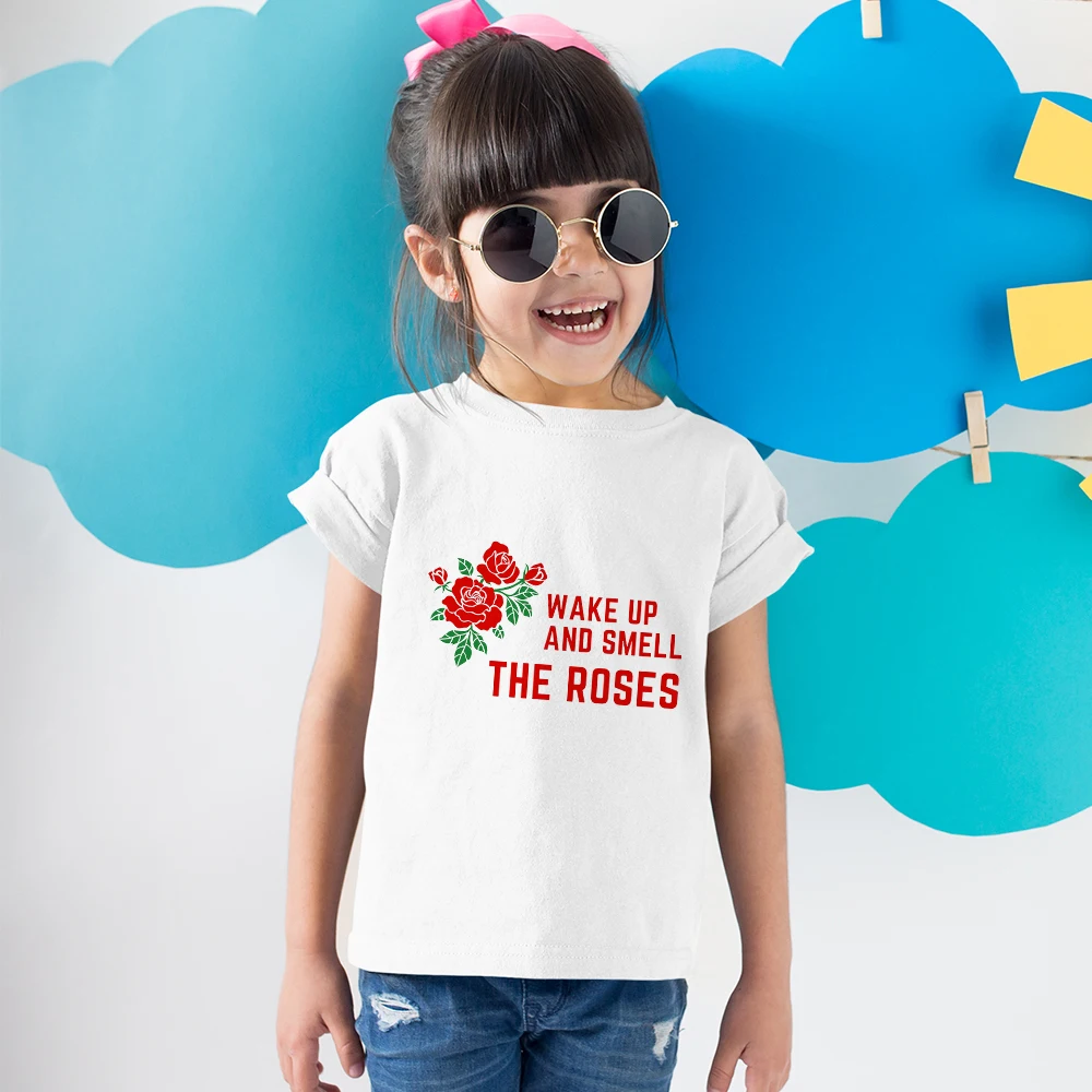 

New T-shirt Toddler Girls Short Sleeve Rose Print Cartoon Children Clothing Summer Casual Aesthetic Design Short Sleeve Tee Boy