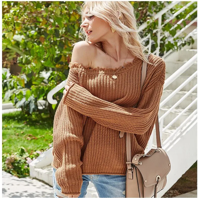 Женский свитер с открытыми плечами Babbytoro сексуальный пуловер большого размера