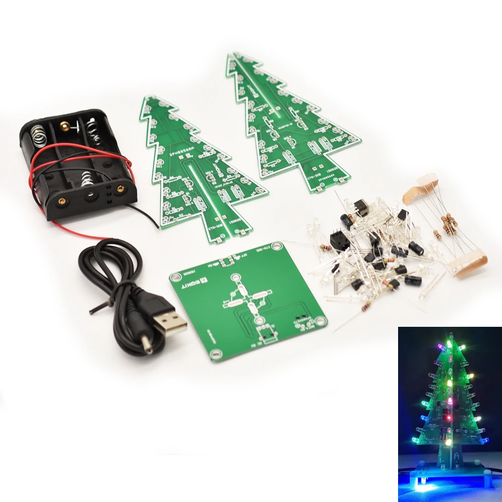 DIY electronic kit led Christmas tree colorful with battery base diy welding project | Электронные компоненты и