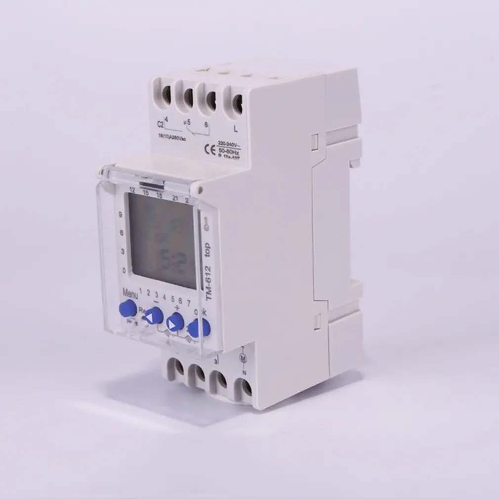 

Двухканальный таймер SINOTIMER TM612, 220 В, 7 дней, 24 часа, программируемый электронный цифровой таймер с ЖК-дисплеем и двумя релейными выходами