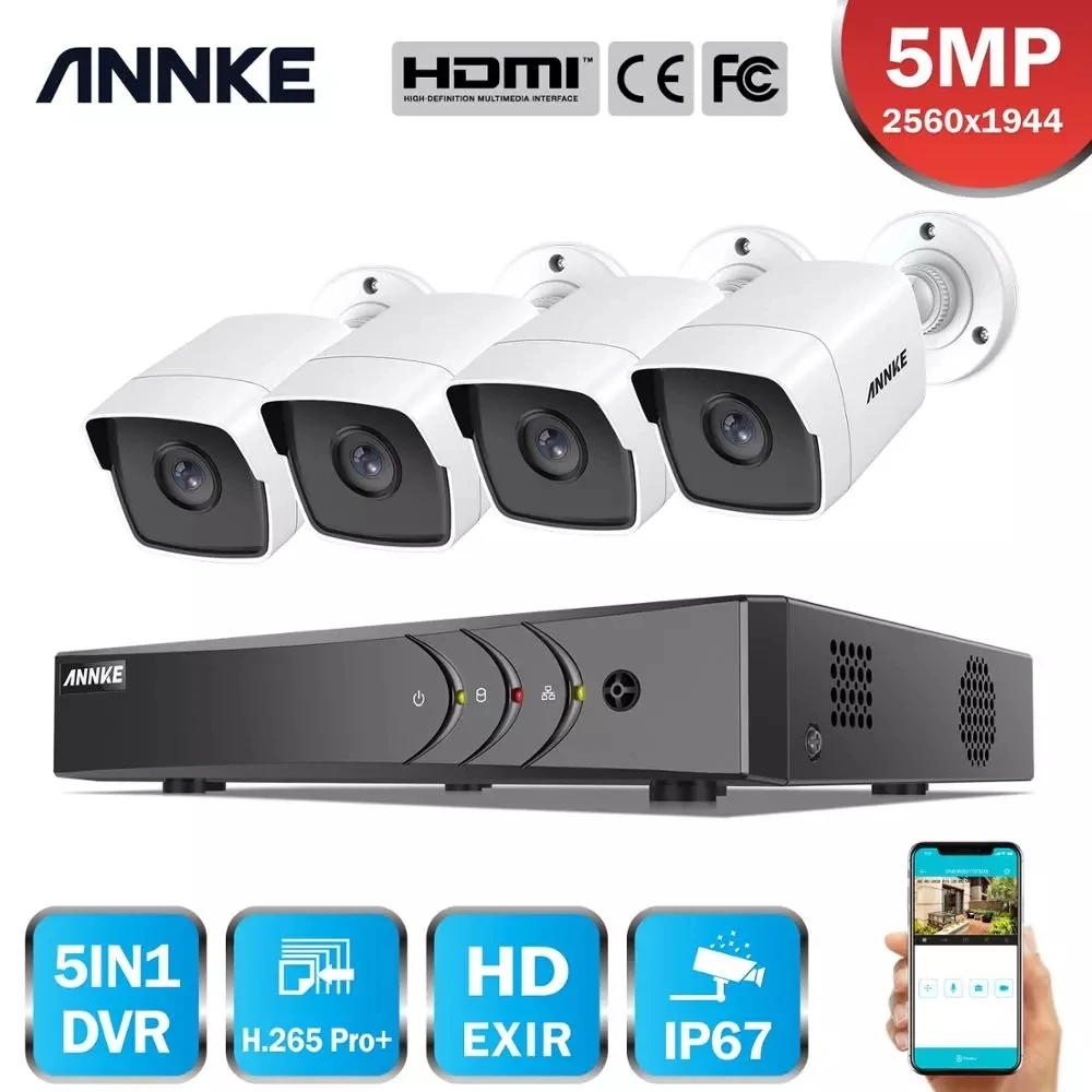 

Система видеонаблюдения ANNKE H.265 + 5 Мп Lite Ultra HD, 8 каналов, DVR, 4 шт., водонепроницаемая уличная камера видеонаблюдения 5 МП, IP67